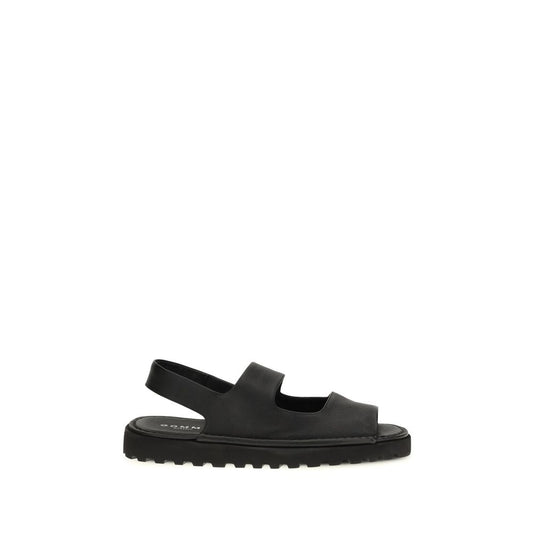 Black Calf Leather Bos Taurus Flat Sandals