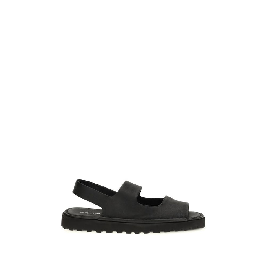 Black Calf Leather Bos Taurus Flat Sandals