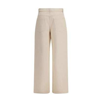 Beige Cotton Casual Pants