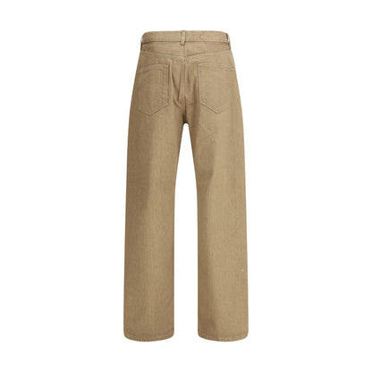 Beige Cotton Straight-Leg Jeans