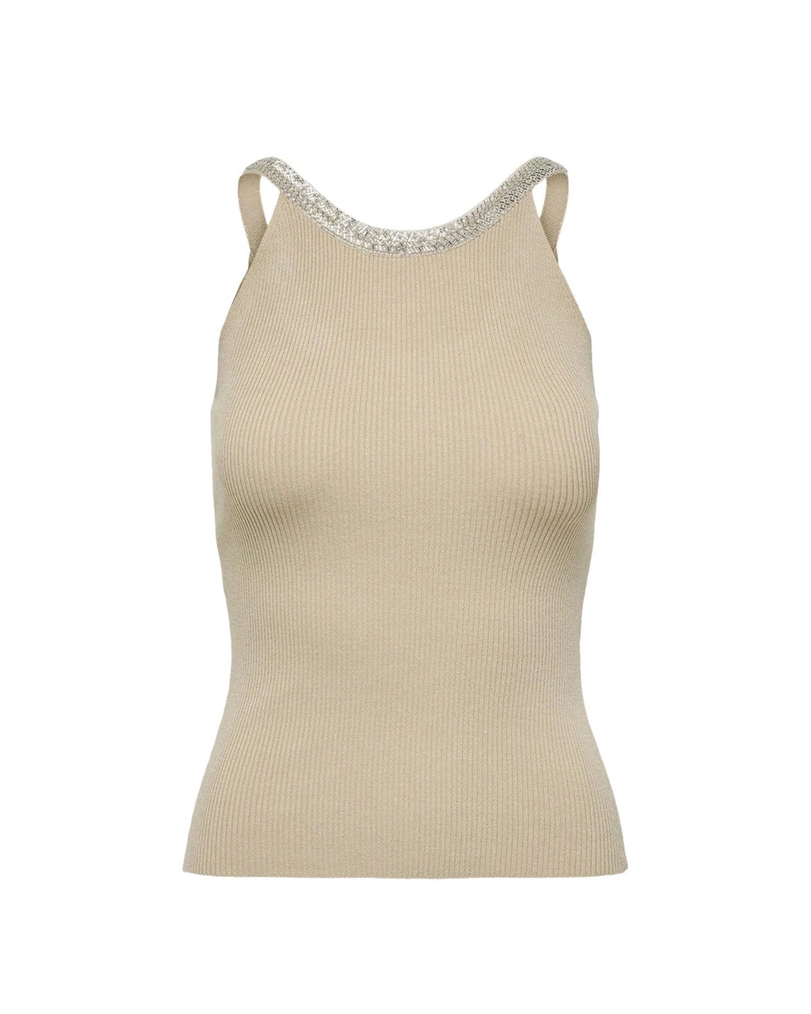 Beige Nylon  Elastane Tank Tops