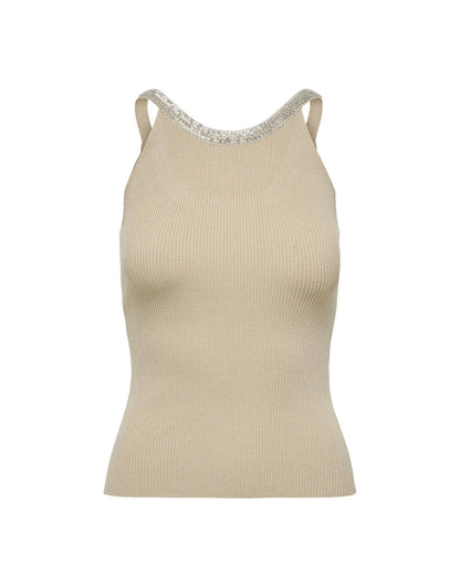 Beige Nylon  Elastane Tank Tops
