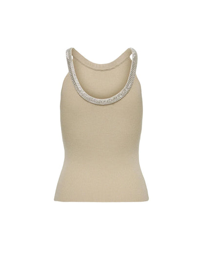 Beige Nylon  Elastane Tank Tops