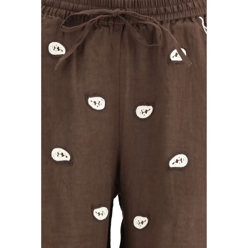 Brown Cotton Casual Pants