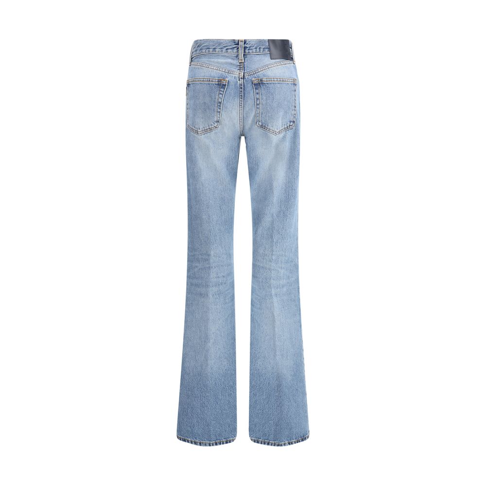 Blue Cotton Flared Jeans