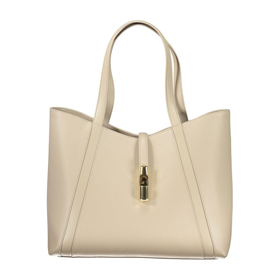 Beige Leather Women Handbag