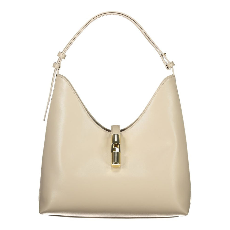 Beige Leather Women Handbag