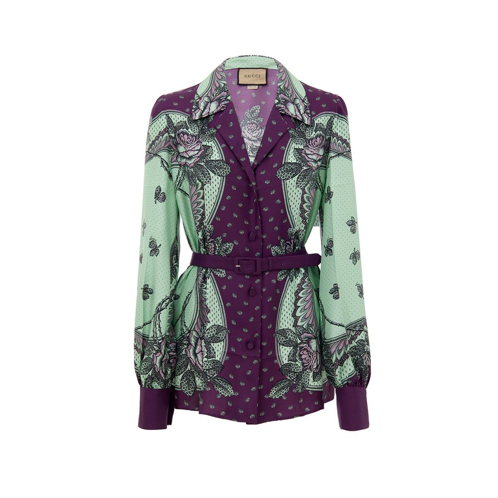 Green Silk Pattern Shirt