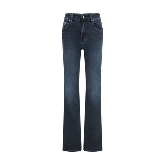 Blue Cotton Flared Jeans