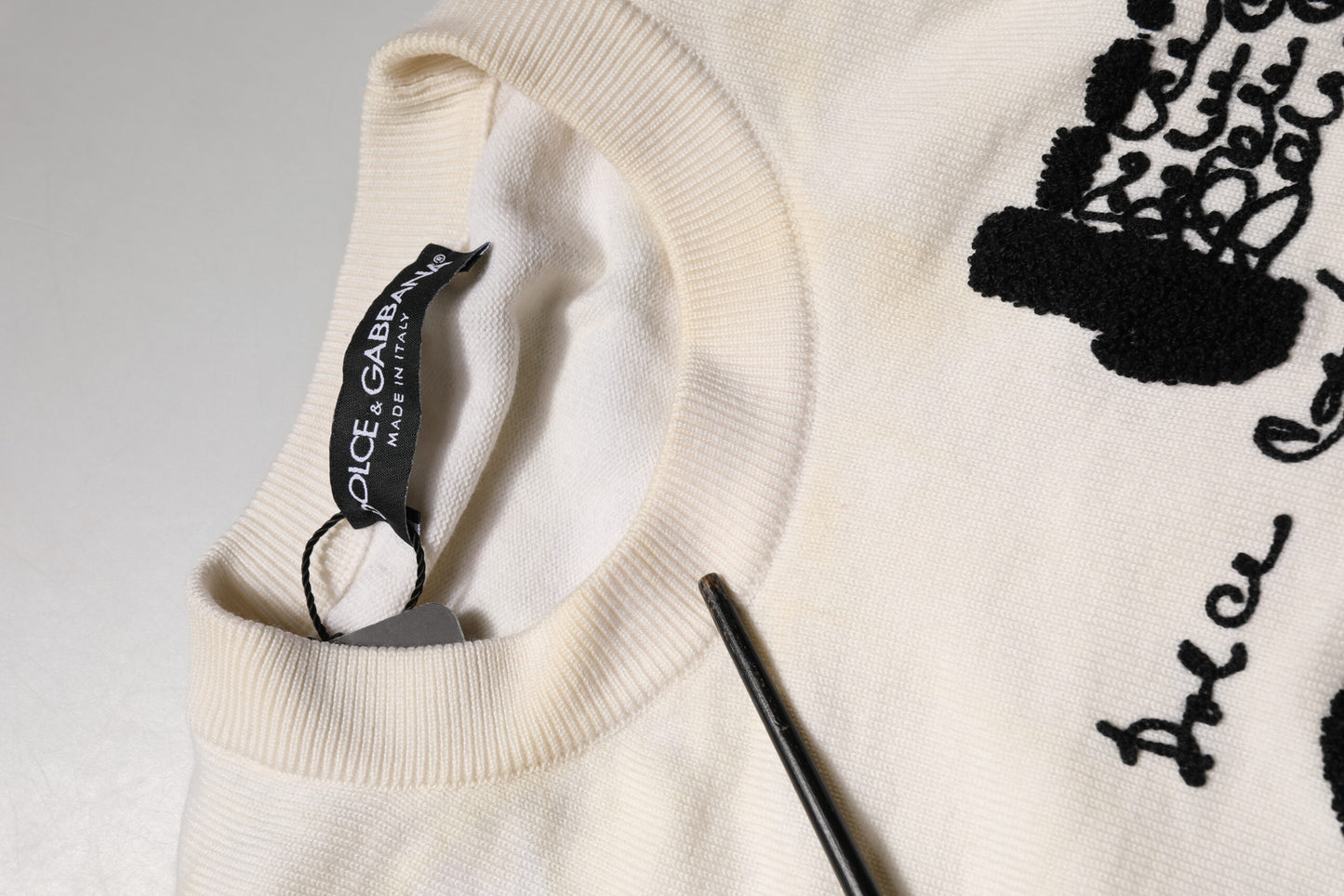 White Virgin Wool Graphic Logo Crewneck Sweater