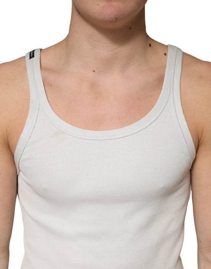 Gray Cotton Ribbed Sleeveless Tank Top T-shirt