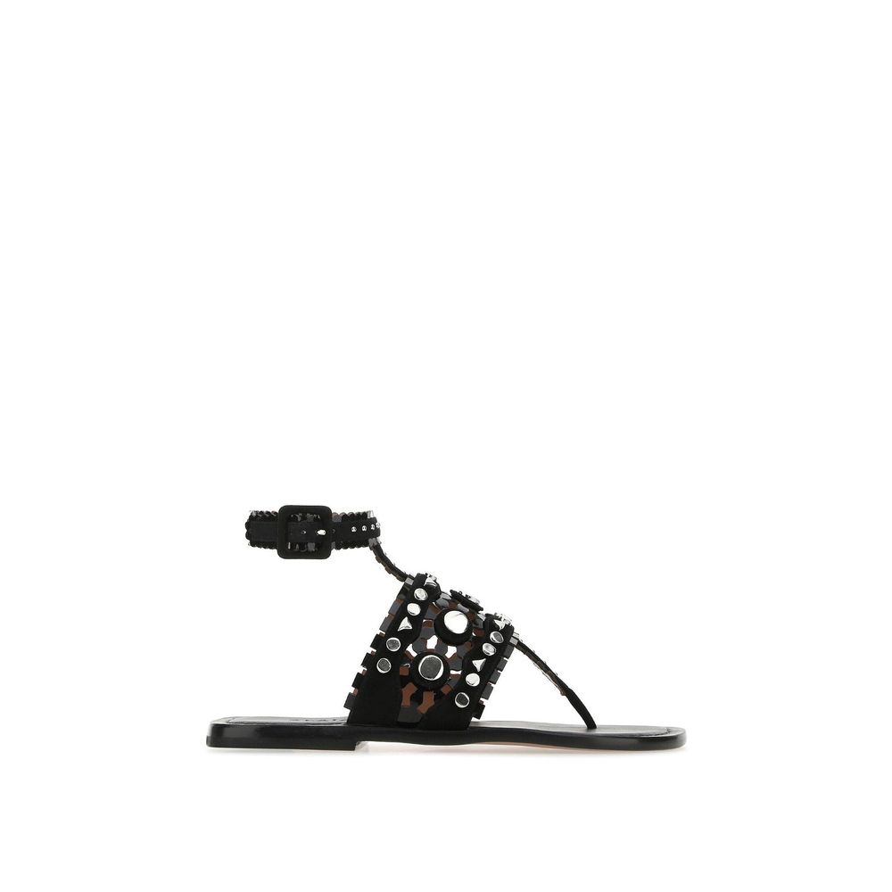Black Leather Flat Sandals