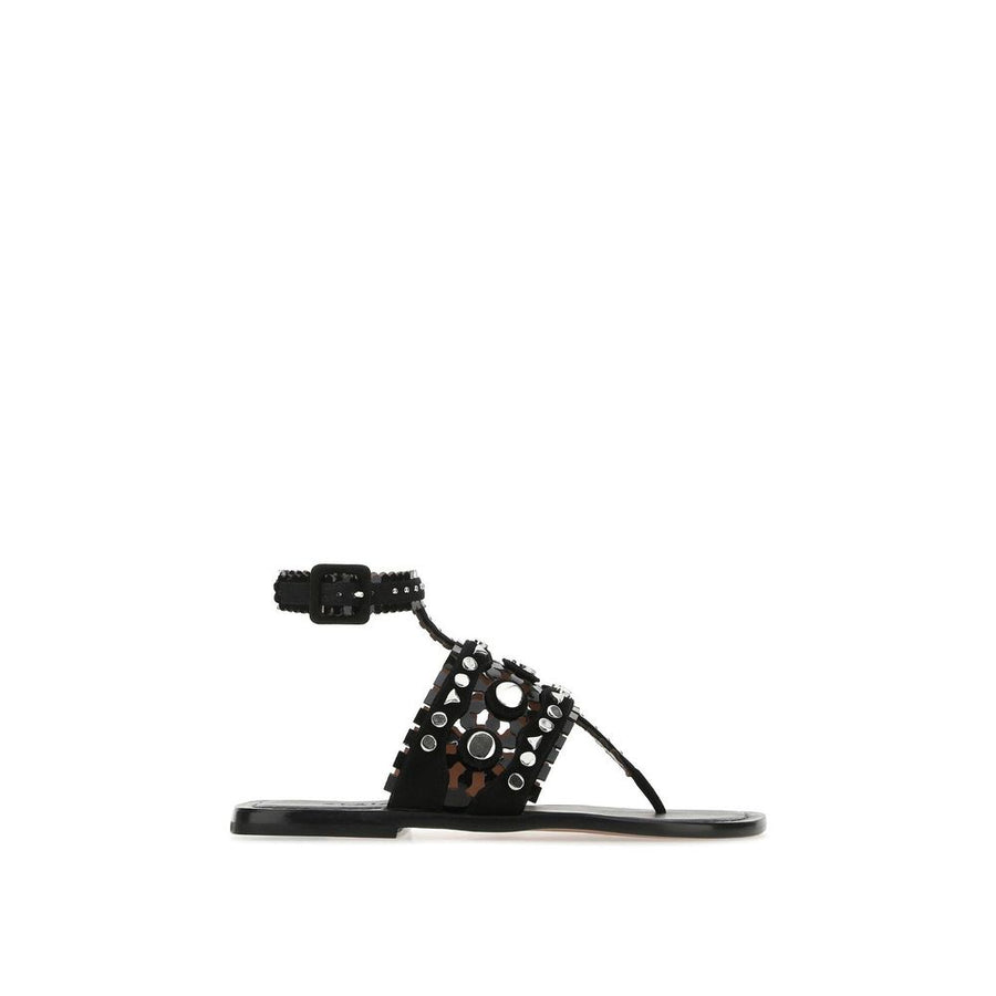 Black Leather Flat Sandals