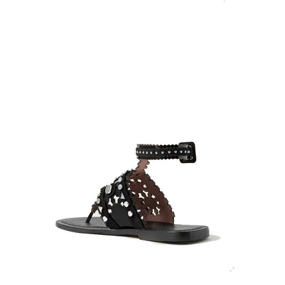 Black Leather Flat Sandals