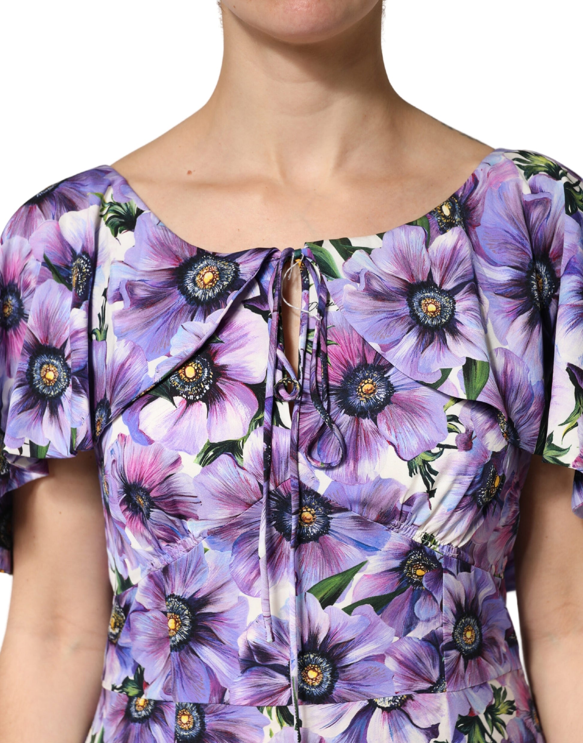 Purple Floral Silk Stretch Elegant Gown  Dress