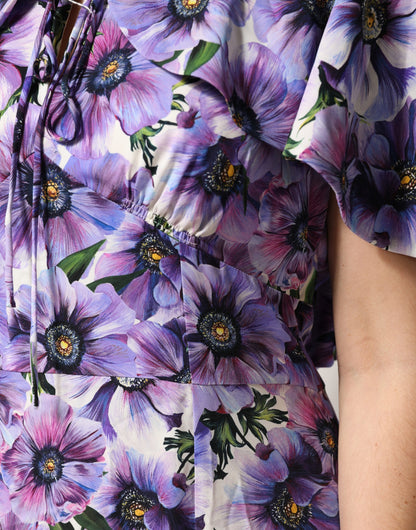 Purple Floral Silk Stretch Elegant Gown  Dress