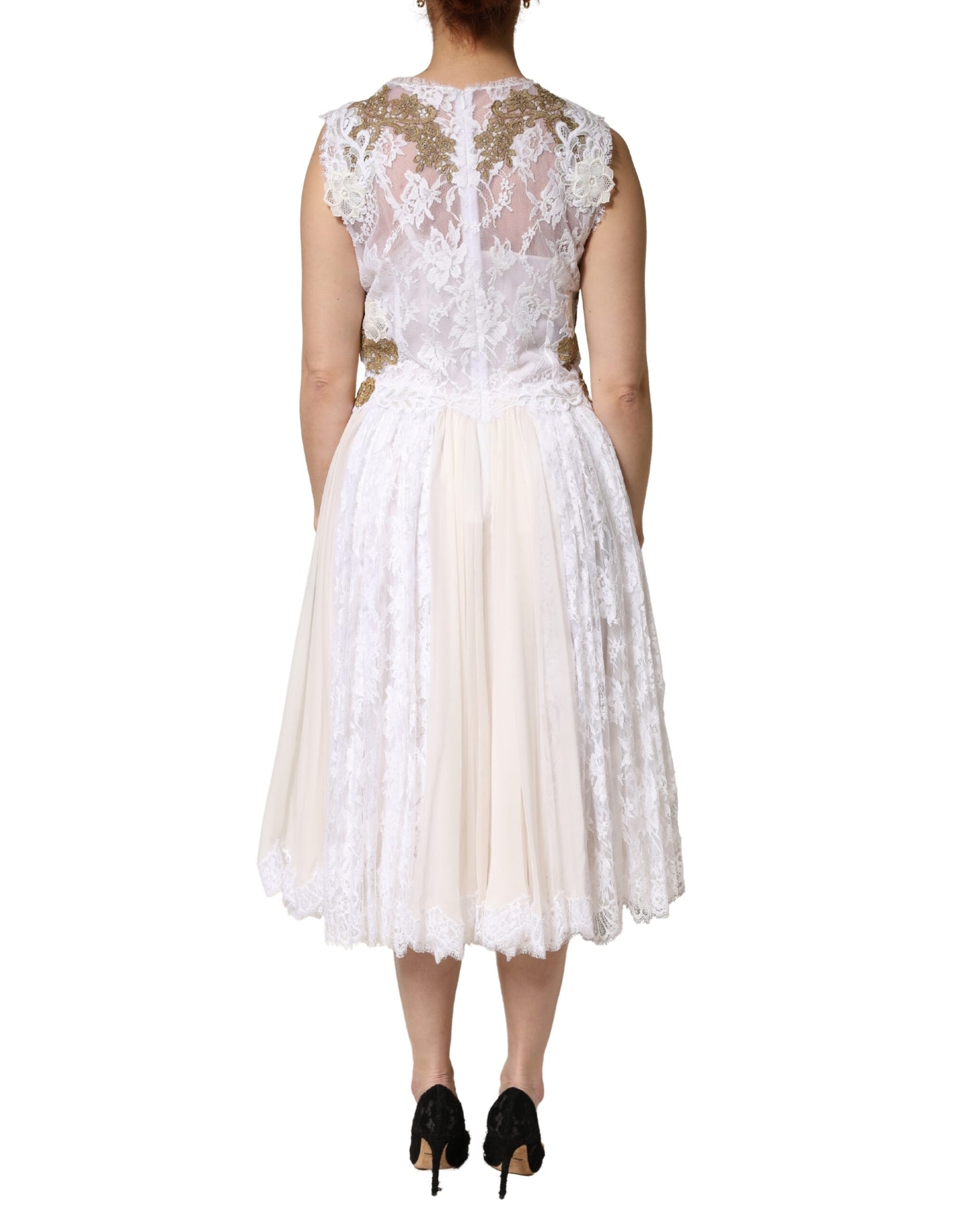 Ivory Lace Silk Embellished Sleeveless  Dress