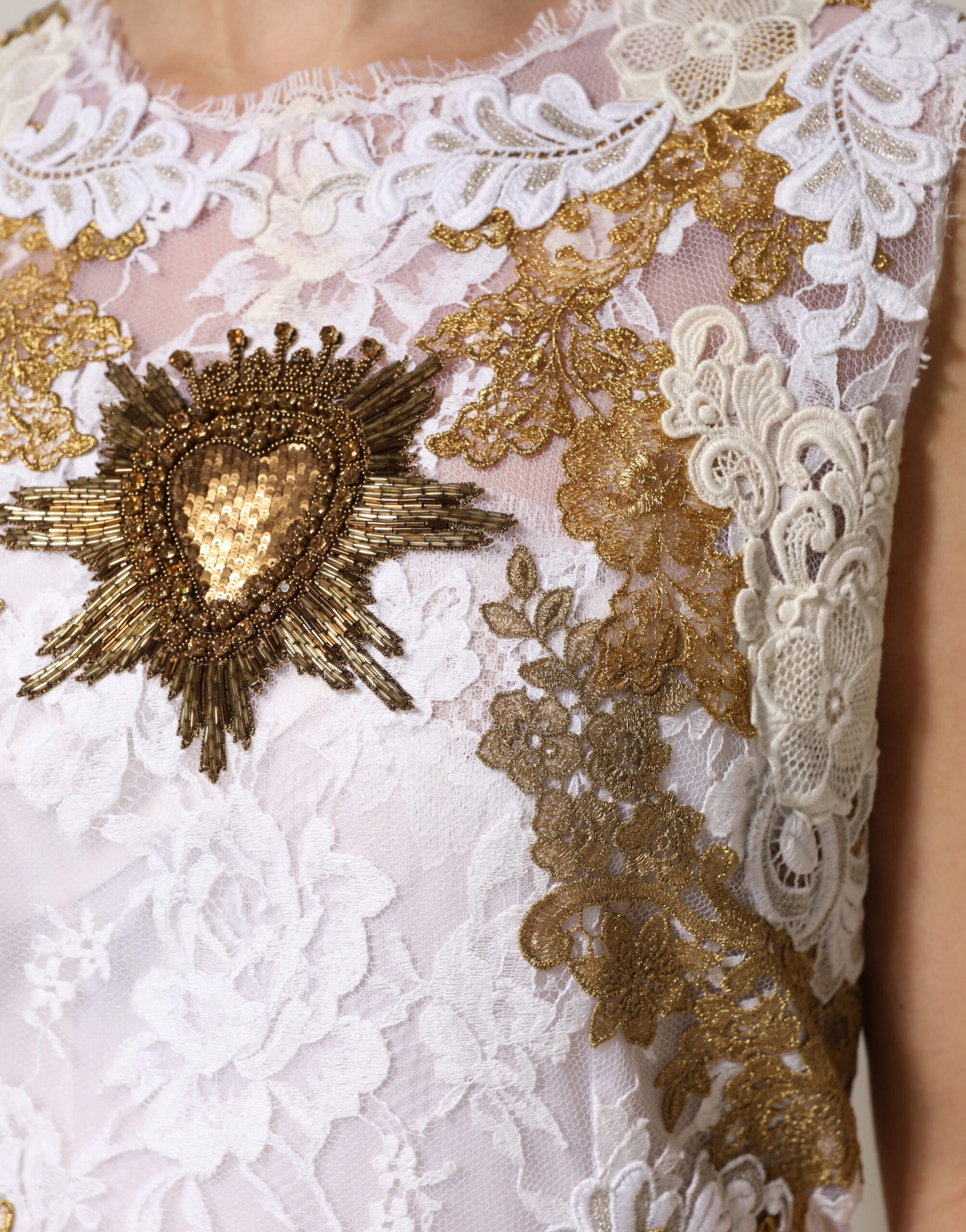 Ivory Lace Silk Embellished Sleeveless  Dress