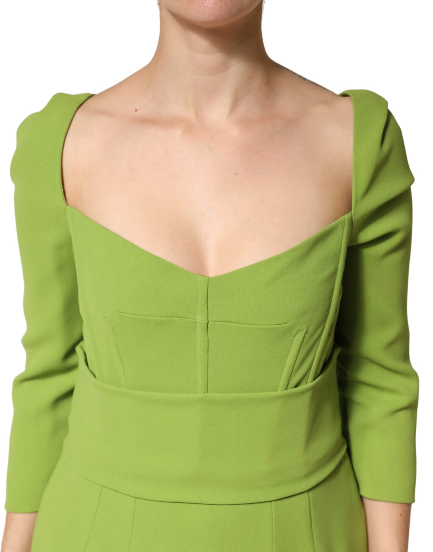 Green Silk Sweetheart Neckline Midi  Dress