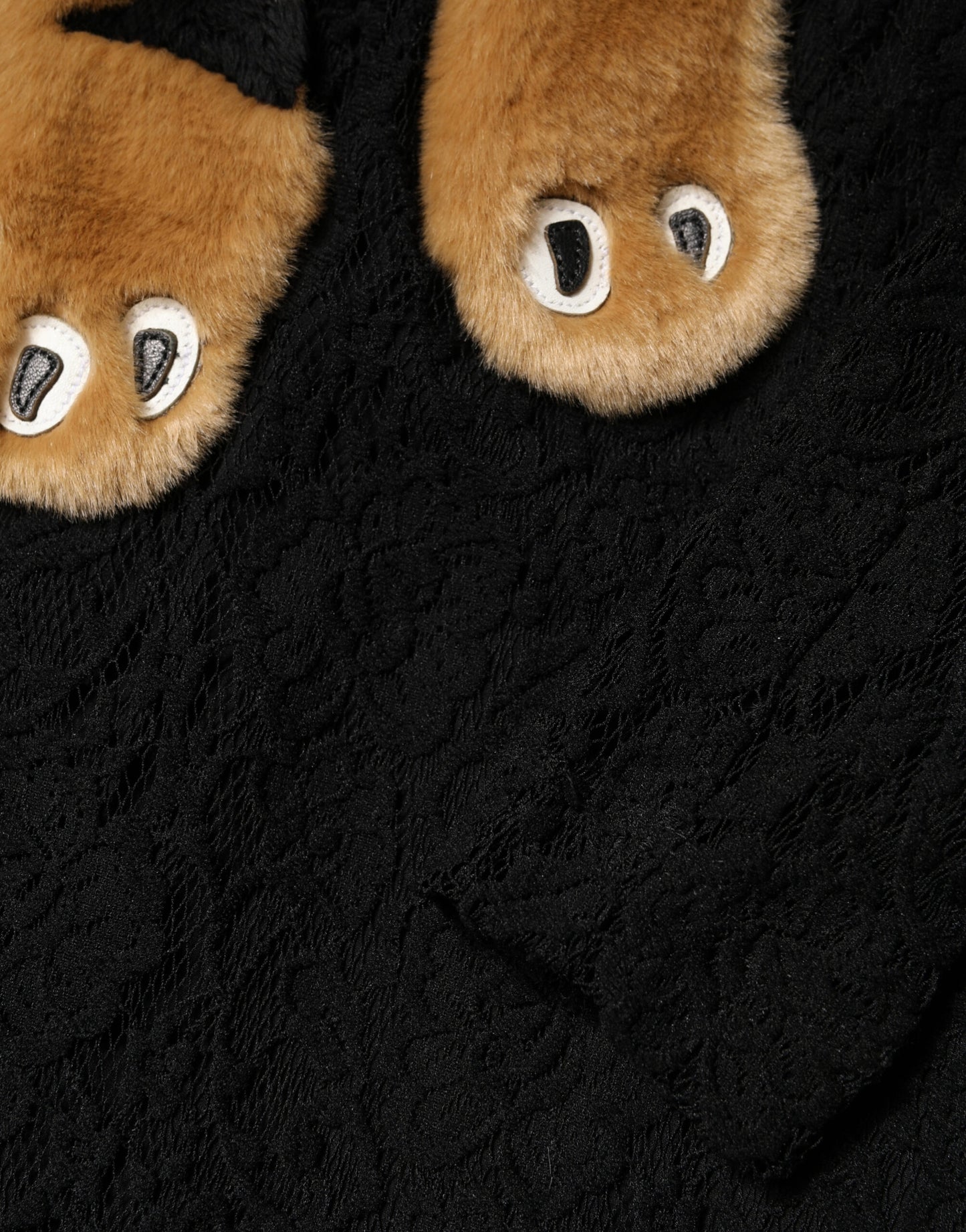 Black Lace Faux Fur Tiger Appliqué Sheath Dress