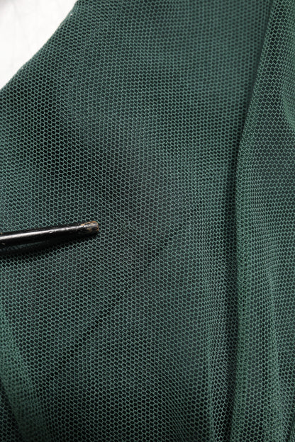 Green Ruched Mesh Sheer Sleeves Midi Dress