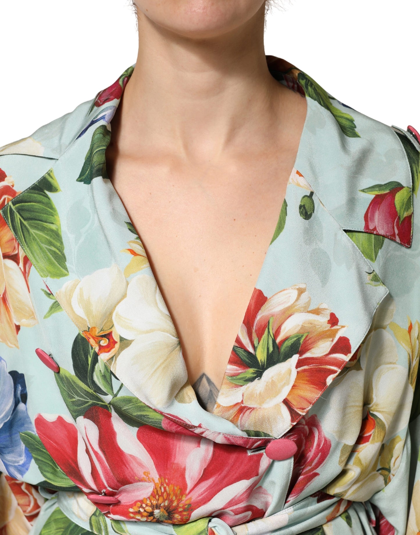 Floral Rose Ivory Silk Blend Longsleeve Dress