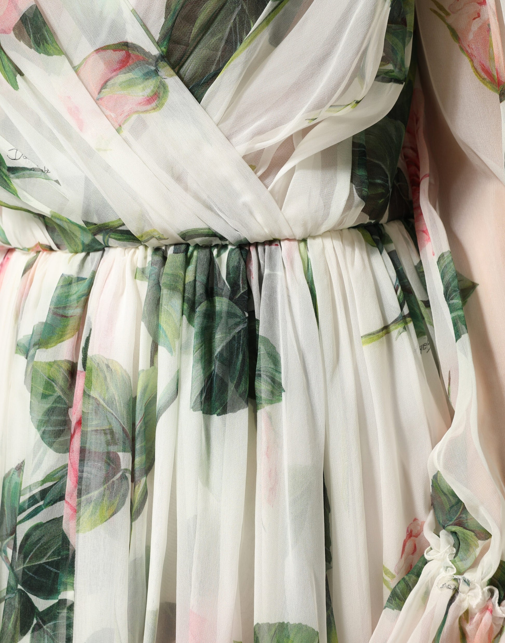 Floral Rose Ivory Silk Blend Longsleeve Dress