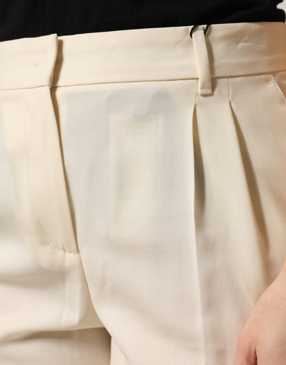 Ivory Wool Mid Waist Cropped Trouser Pants