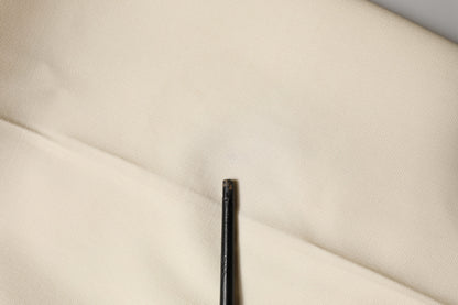 Ivory Wool Mid Waist Cropped Trouser Pants