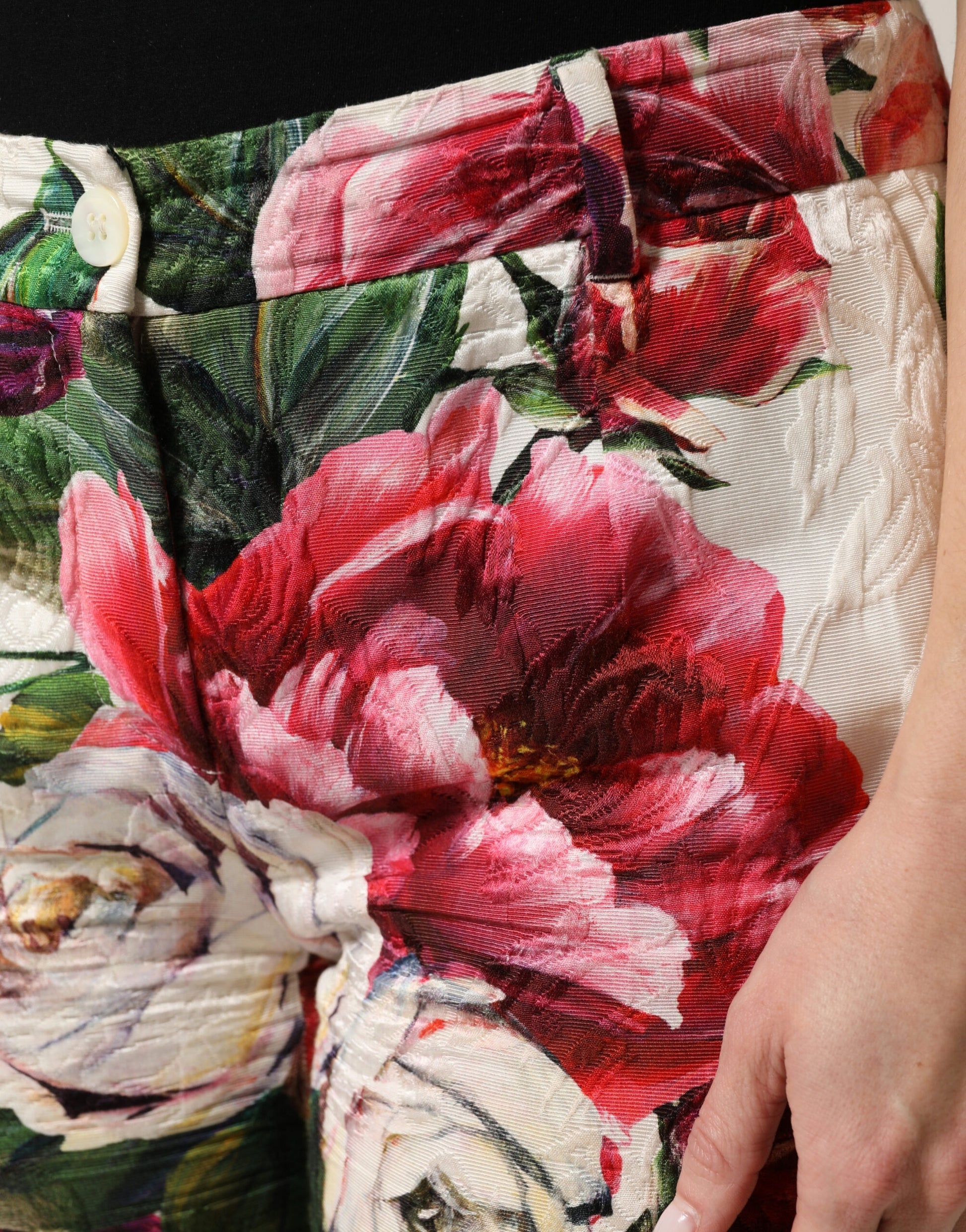 Multicolor Rose Floral Cropped Trousers Pants