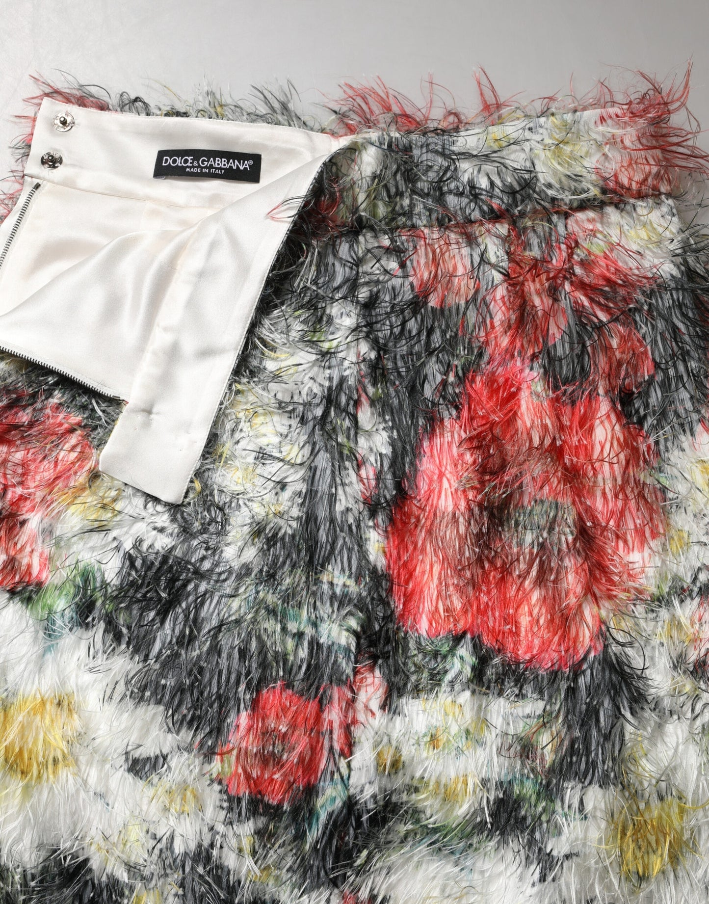 Multicolor Floral Textured Faux Fur Pencil Skirt