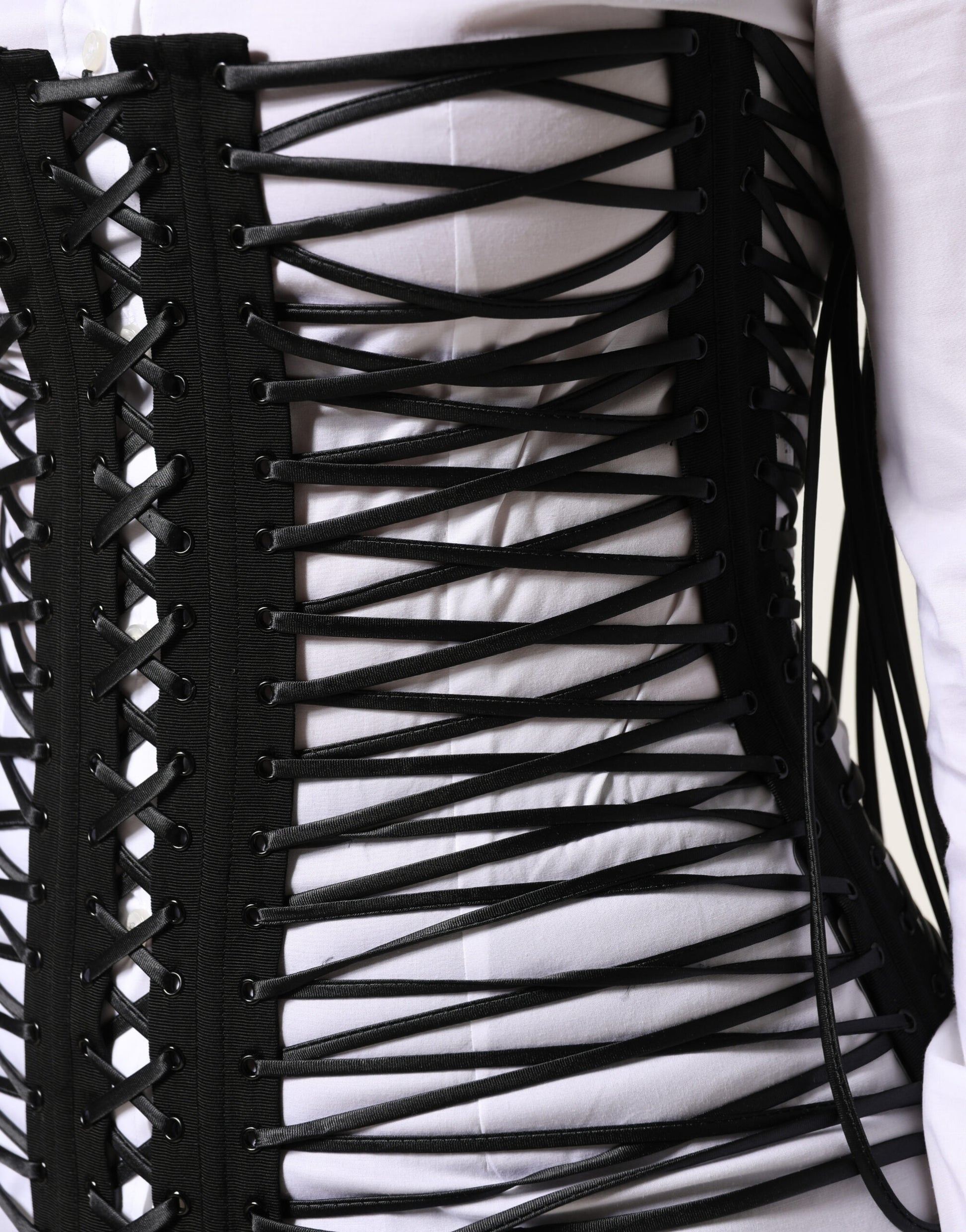 Black Lace-Up Drawstring Bustier Corset Top