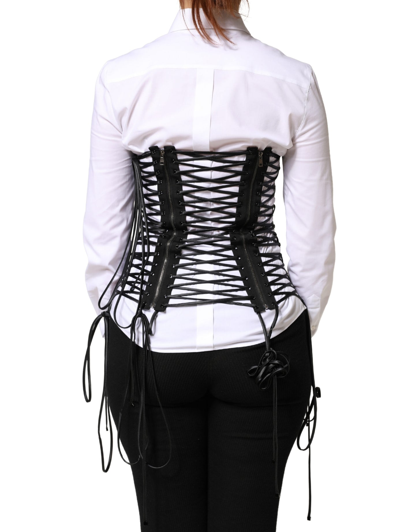 Black Lace-Up Drawstring Bustier Corset Top