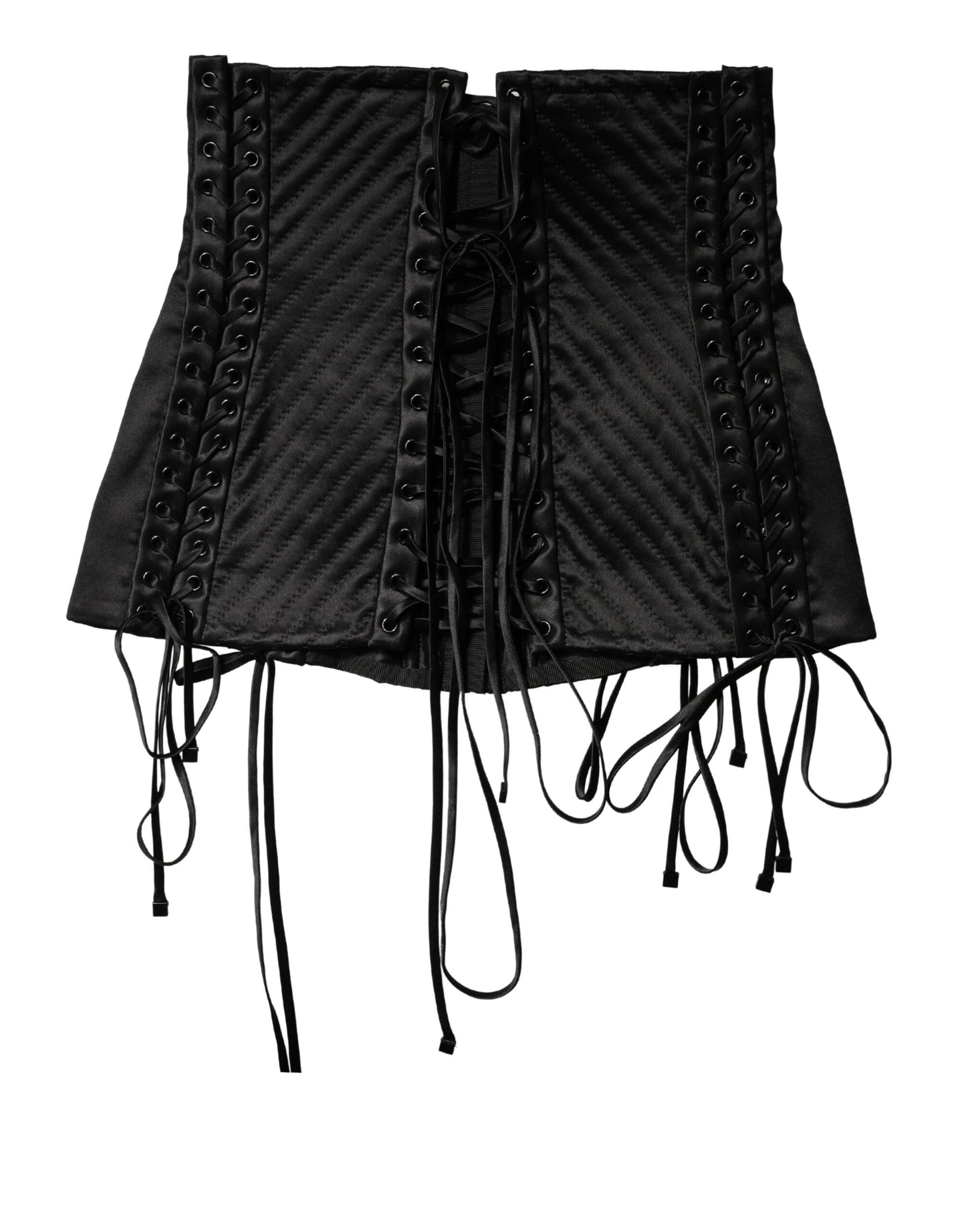 Black Silk Lace-Up Waist Cincher Corset Top