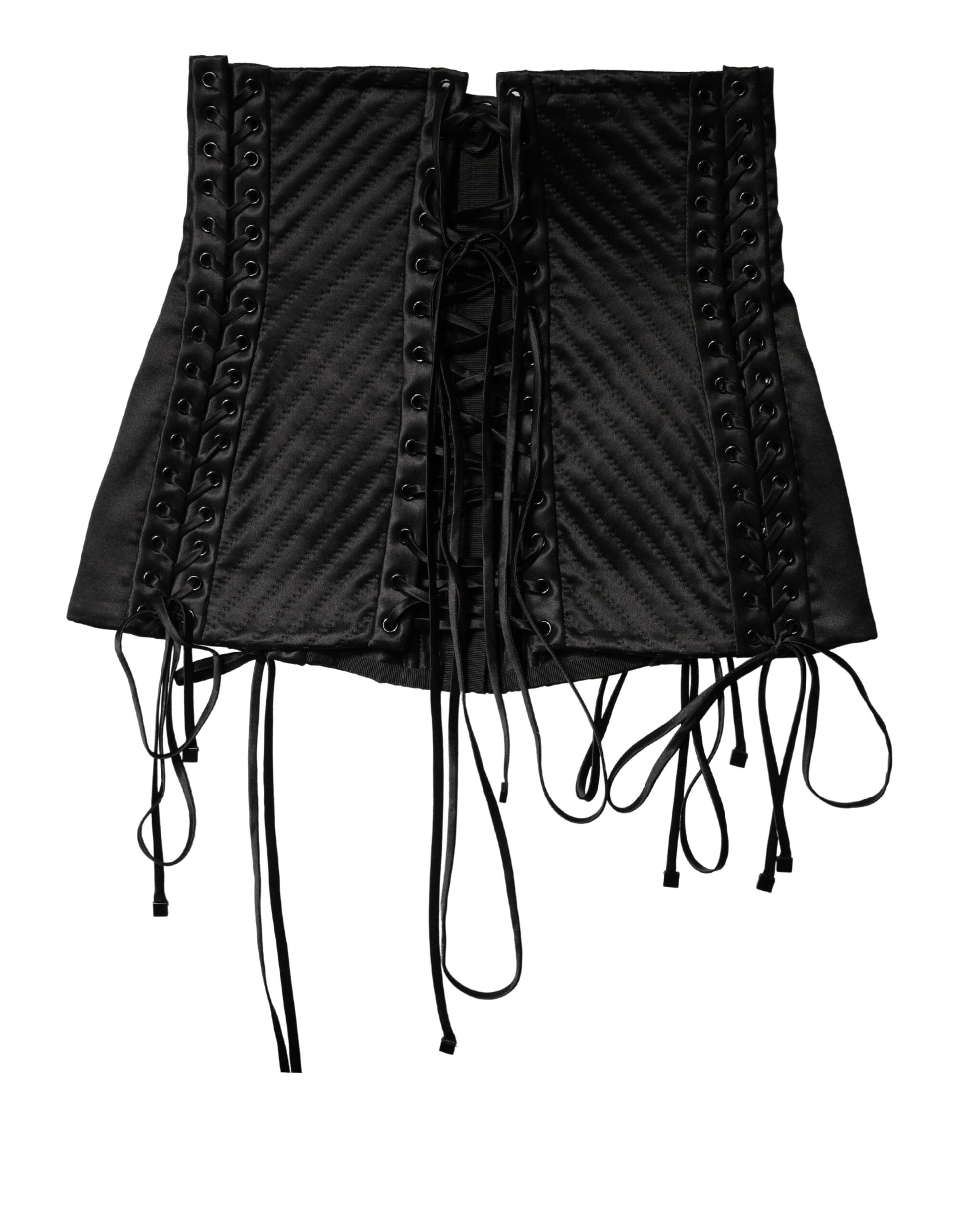Black Silk Lace-Up Waist Cincher Corset Top