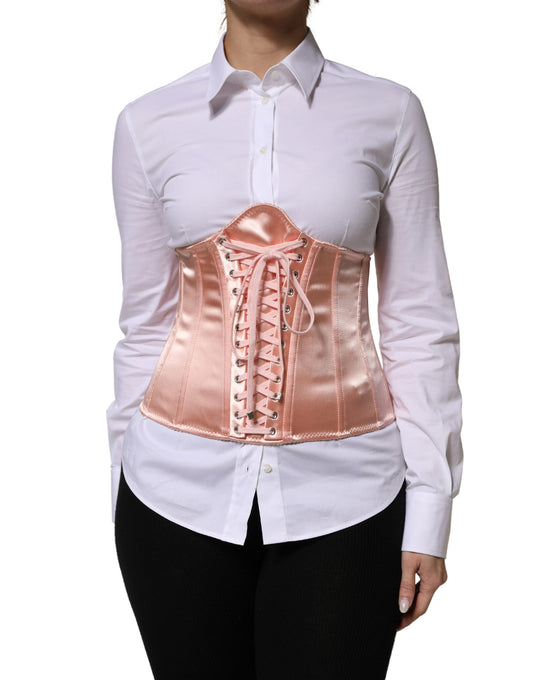 Pale Pink Silk LaceUp Waist Cincher Corse Top