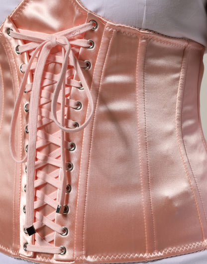 Pale Pink Silk LaceUp Waist Cincher Corse Top