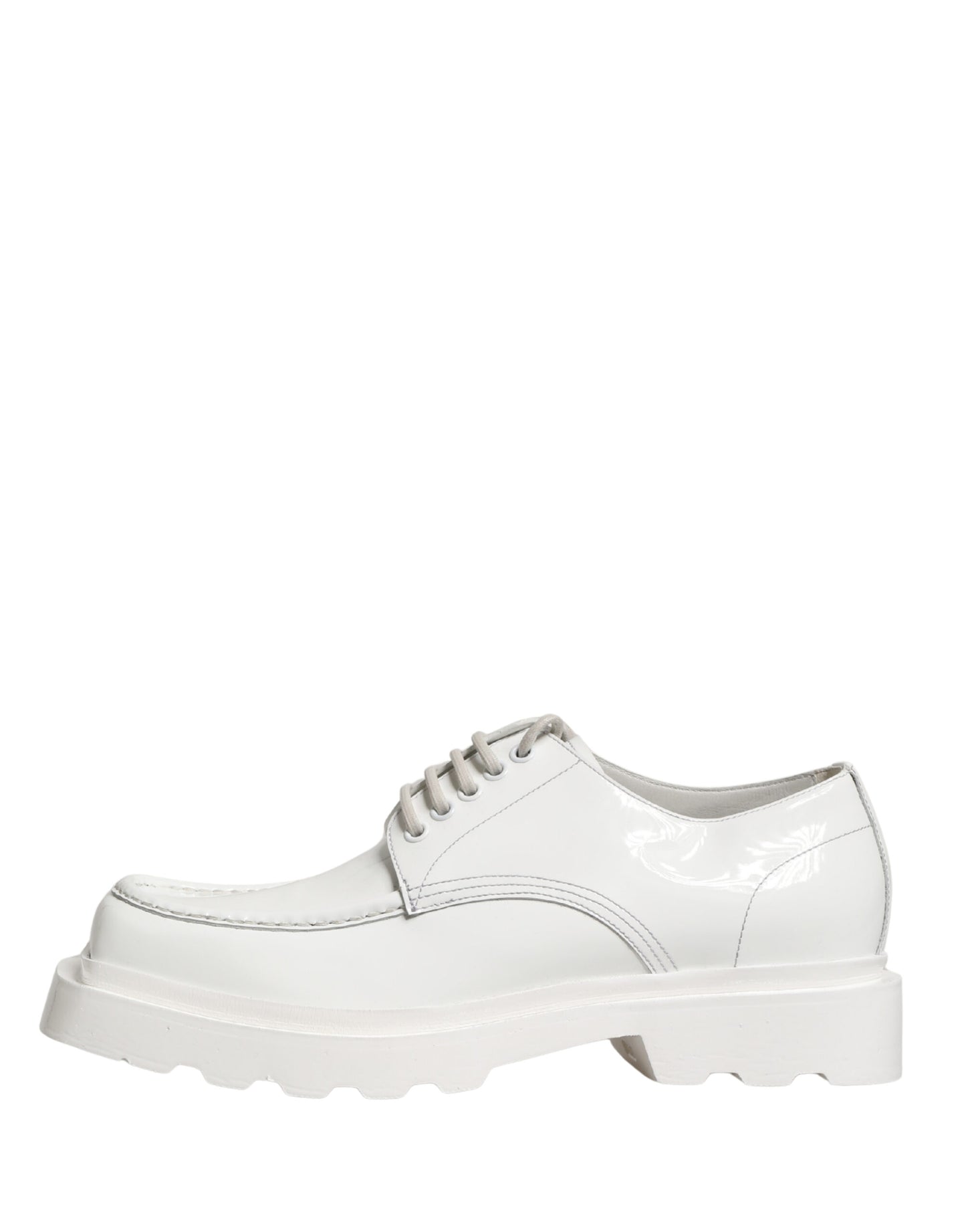 White Leather Chunky Sole Derby Shoes
