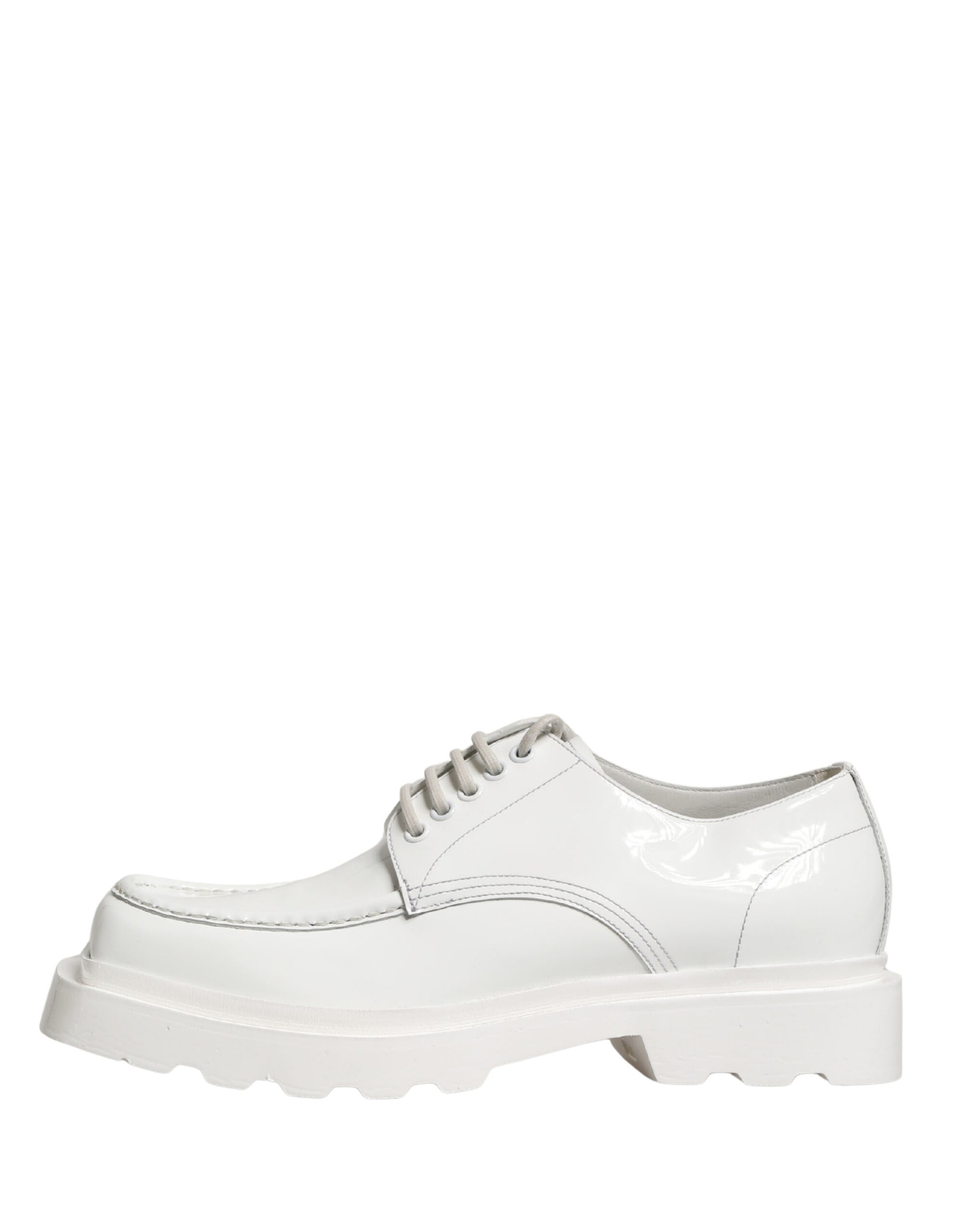 White Leather Chunky Sole Derby Shoes