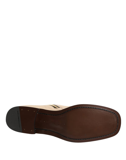 Beige Leather Logo Plaque Ankle Boots Shoes