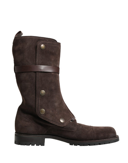 Brown Suede Leather Combat Ankle Boots  Shoes