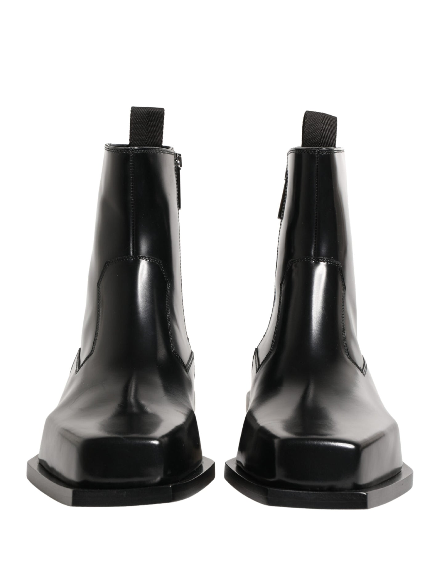 Black Leather Zip Closure Ankle Boots Shoes