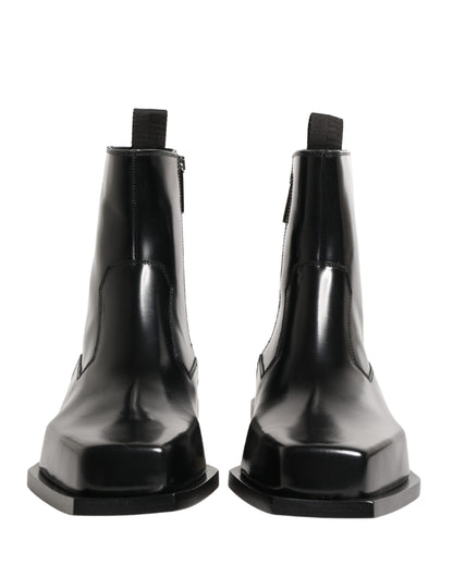 Black Leather Zip Closure Ankle Boots Shoes