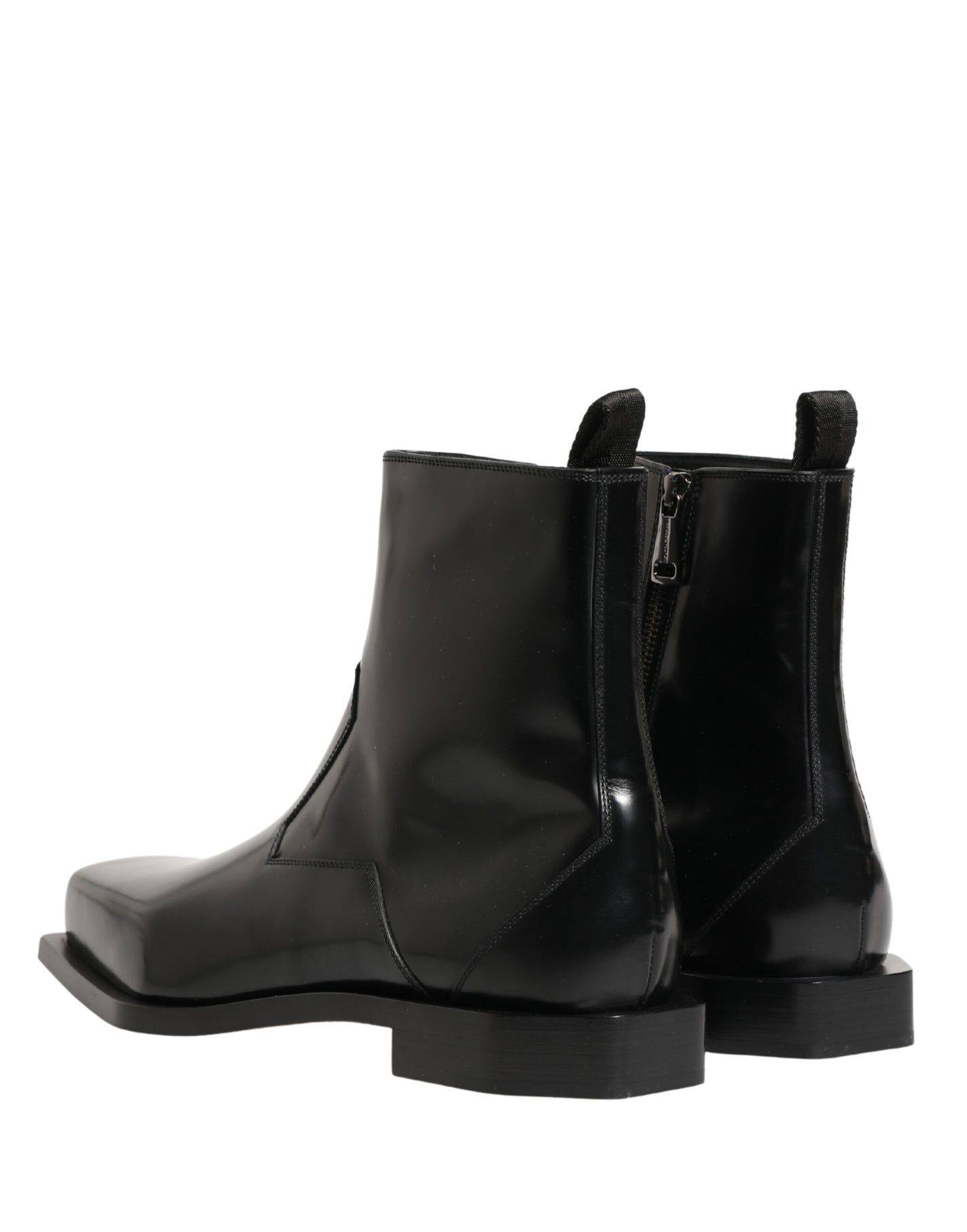 Black Leather Zip Closure Ankle Boots Shoes