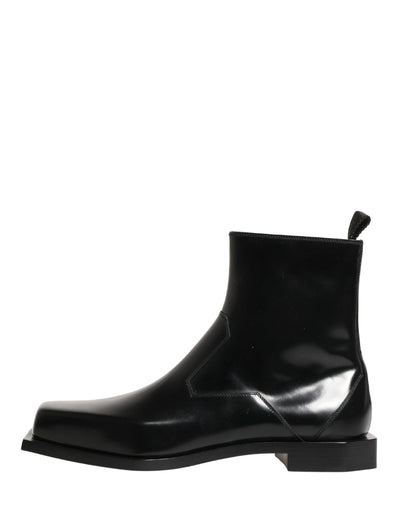 Black Leather Zip Closure Ankle Boots Shoes