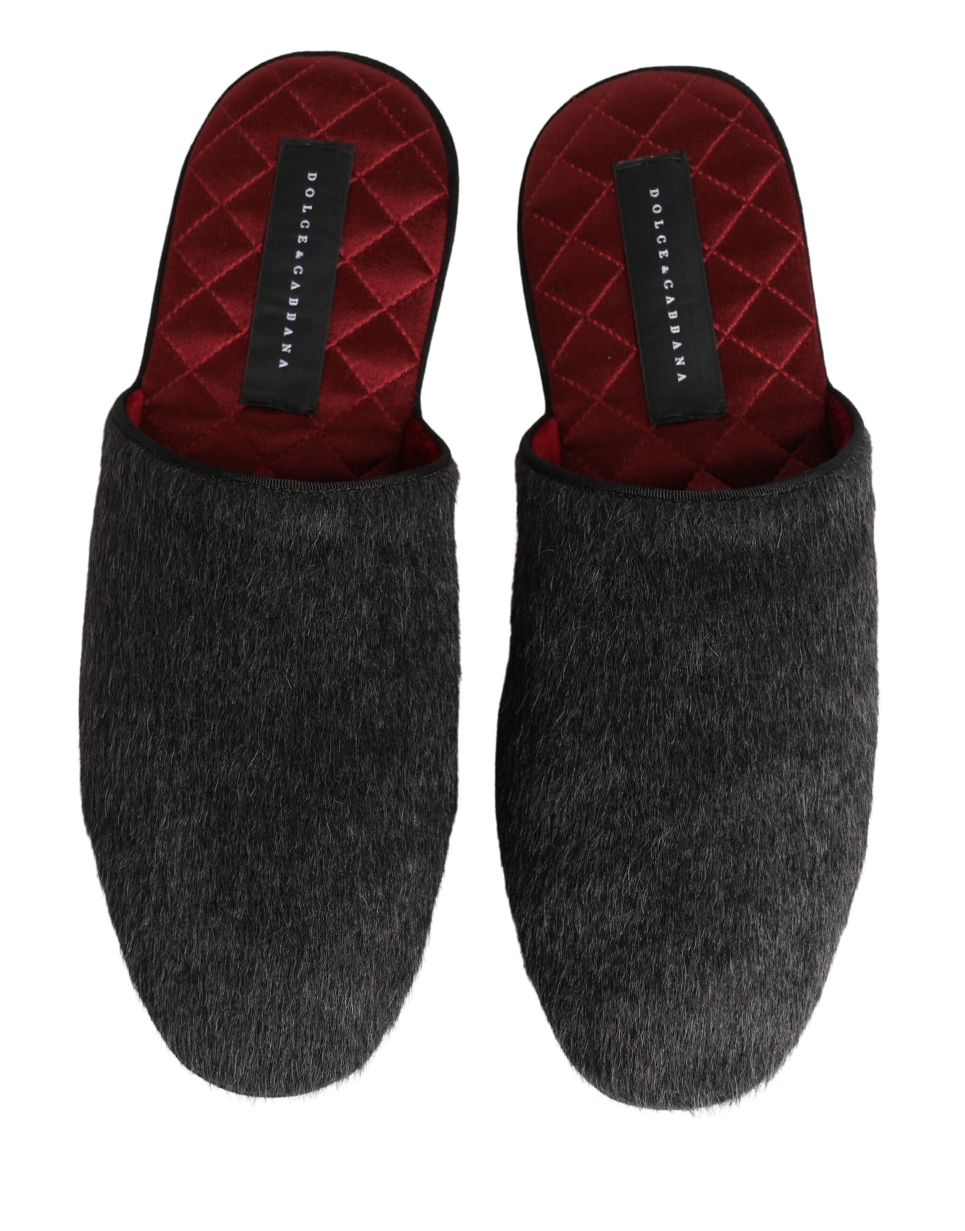 Dark Grey Charcoal Wool Red Slippers Shoes