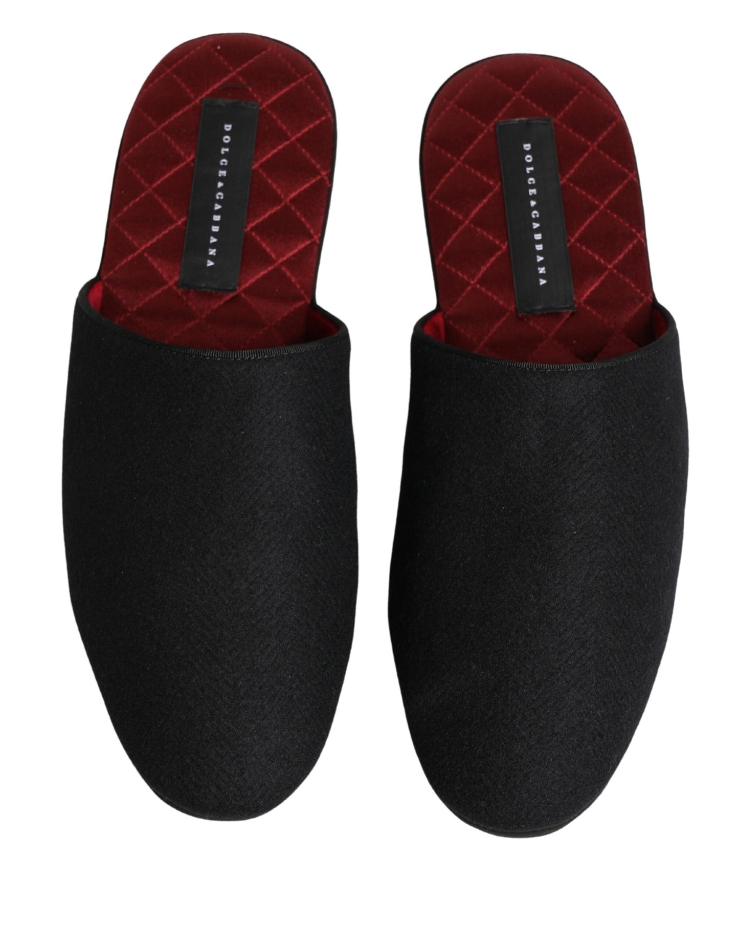 Black Wool Cashmere Red Quilted Slippers Shoes