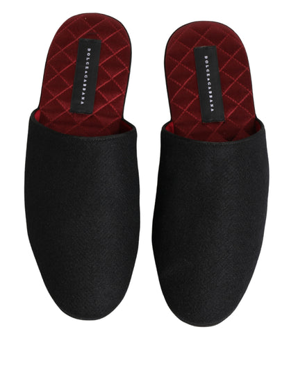 Black Wool Cashmere Red Quilted Slippers Shoes