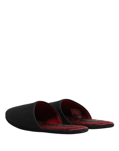 Black Wool Cashmere Red Quilted Slippers Shoes