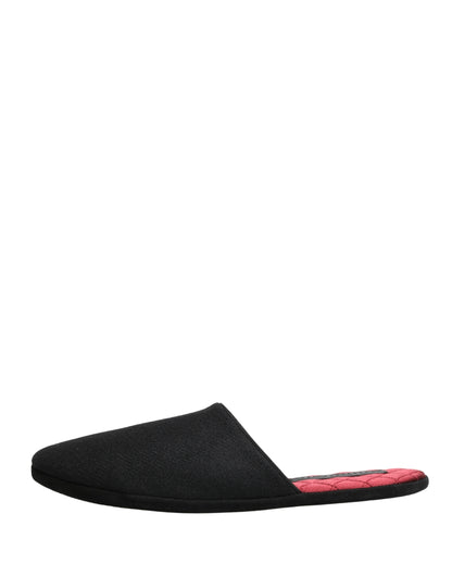 Black Wool Cashmere Red Quilted Slippers Shoes